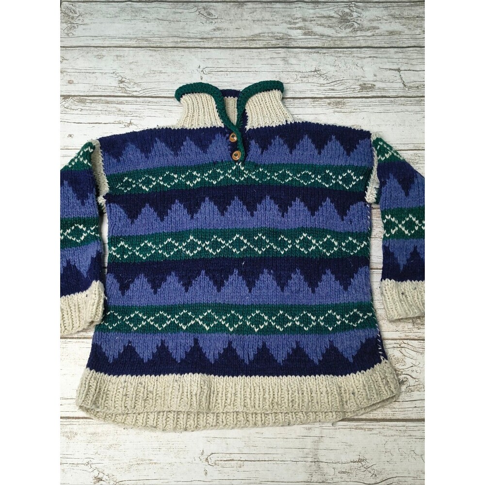 100% Wool Heavyweight Collared Swaleater 90s Geometric Colors